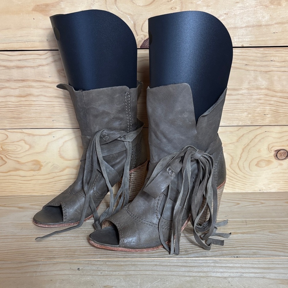 Free People Peep-Toe Leather Booties‎
